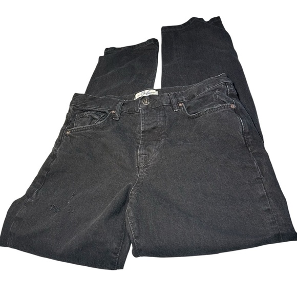 We The Free Washed Black Straight Leg High Rise Distressed Jeans Sz 26 - Picture 13 of 14